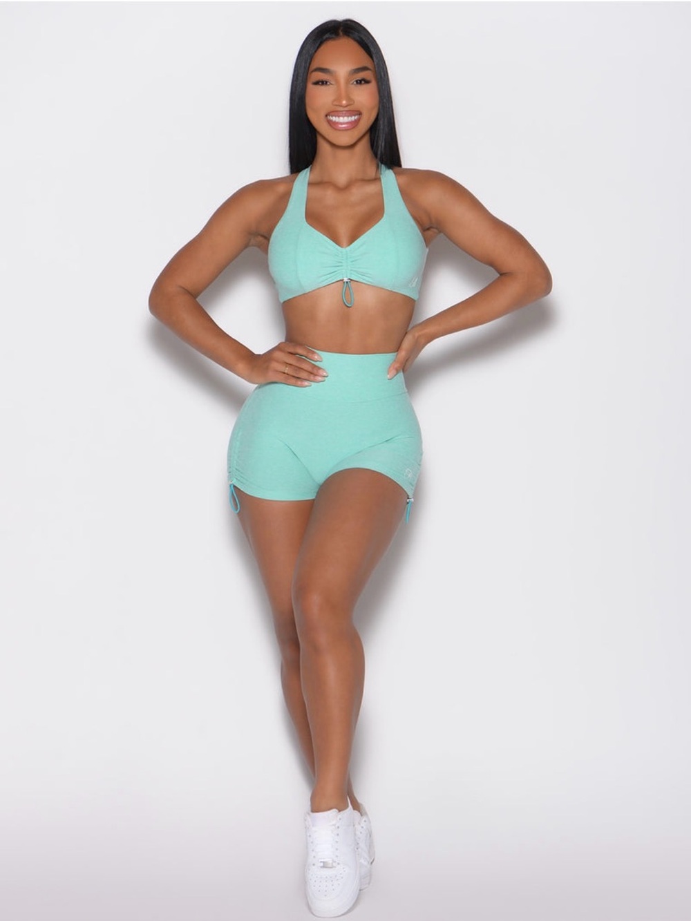 Bombshell Sportswear Mint Oasis Toggluxe Sports Bra with Ruched Front M - Picture 2 of 5
